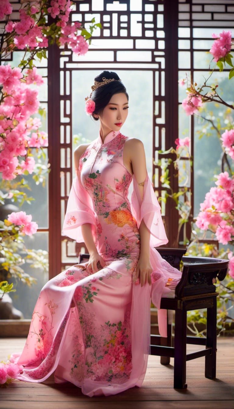 Asian Woman in Qipao with Vivid Colors