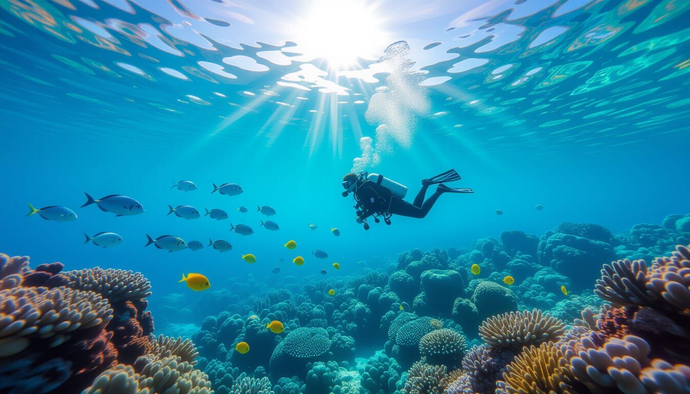 Scuba Diver Explores Fiji's Vibrant Coral Reefs