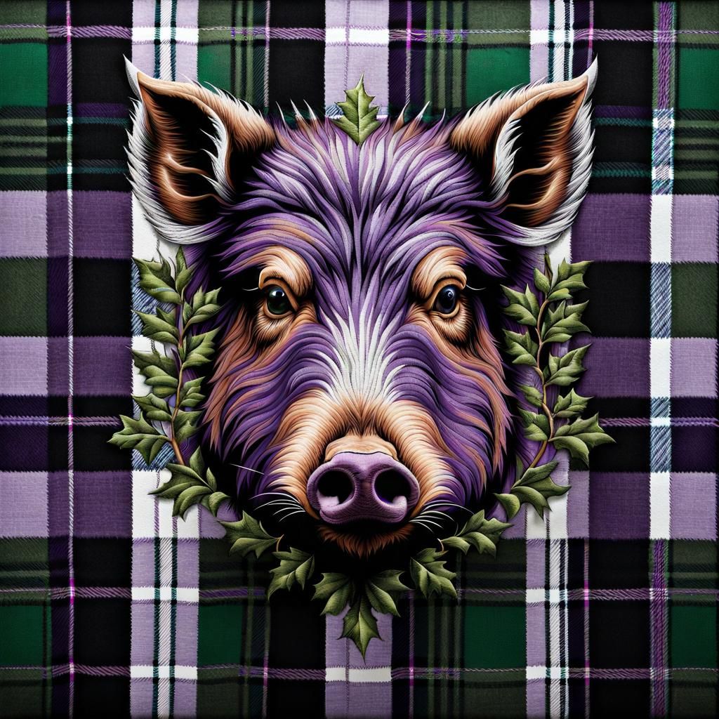 Boar Crest Tartan Fabric Art