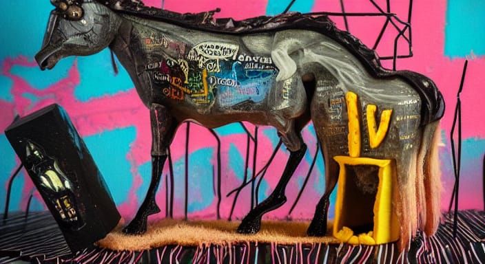 Unicorn Dissection in Claymation, Basquiat-Giger Style