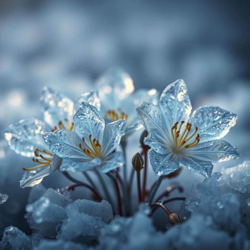 Hyperrealistic Ice Blooms in Ethereal Light