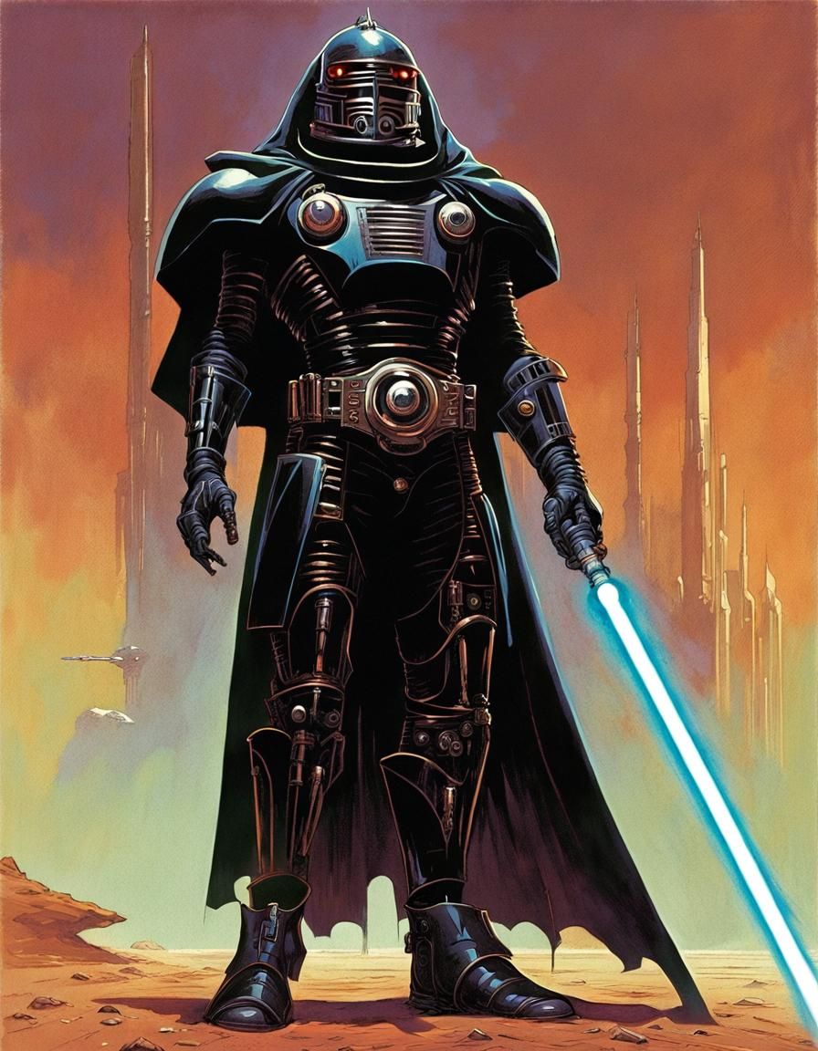 Retrofuturistic Warrior in Dark Armor