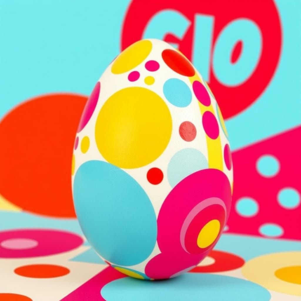 Vibrant Pop Art Egg with Ben-Day Dots and Whimsical Patterns