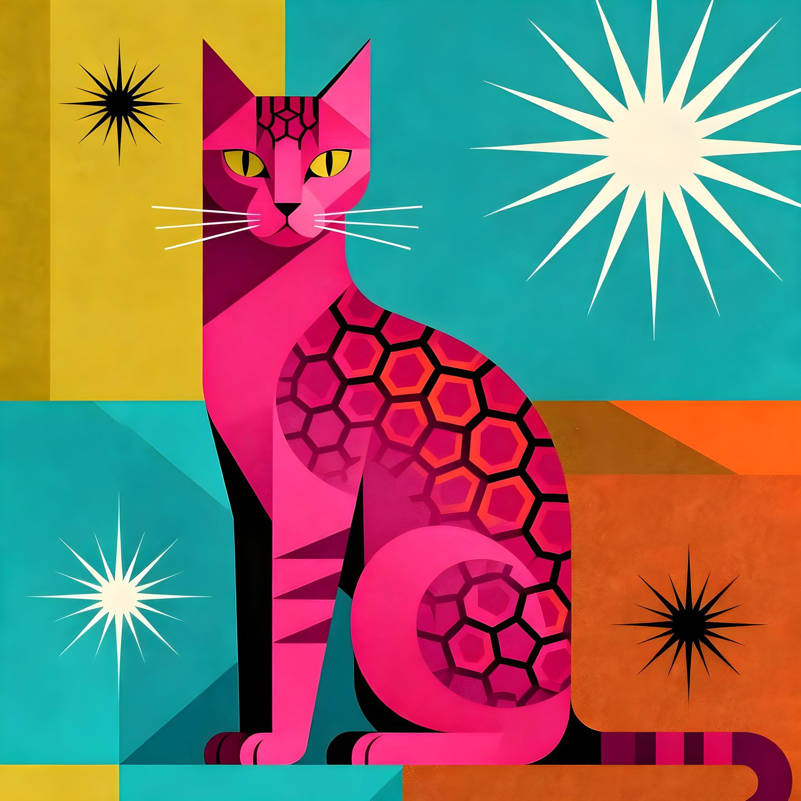 Atomic Mid-Century Cat in Hot Pink and Tortoise