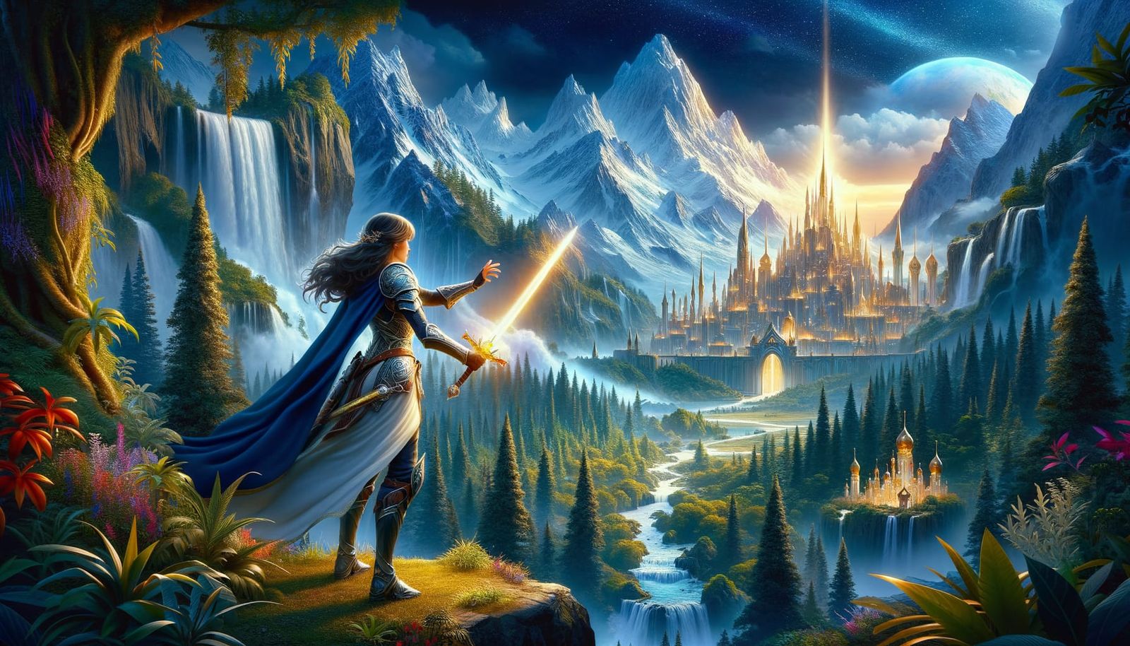 Epic Warrior Maiden Triumphs in Majestic Fantasy Realm