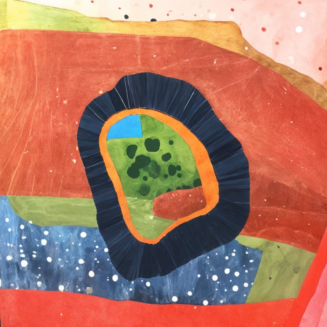 Abstract Landscape Collage with Geometric Shapes and Mixed M...