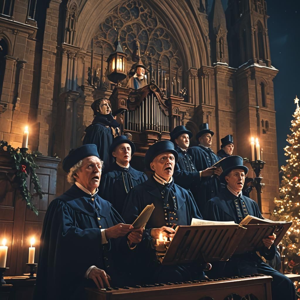 Dark Surrealism: Christmas Carolers Play Army Organ