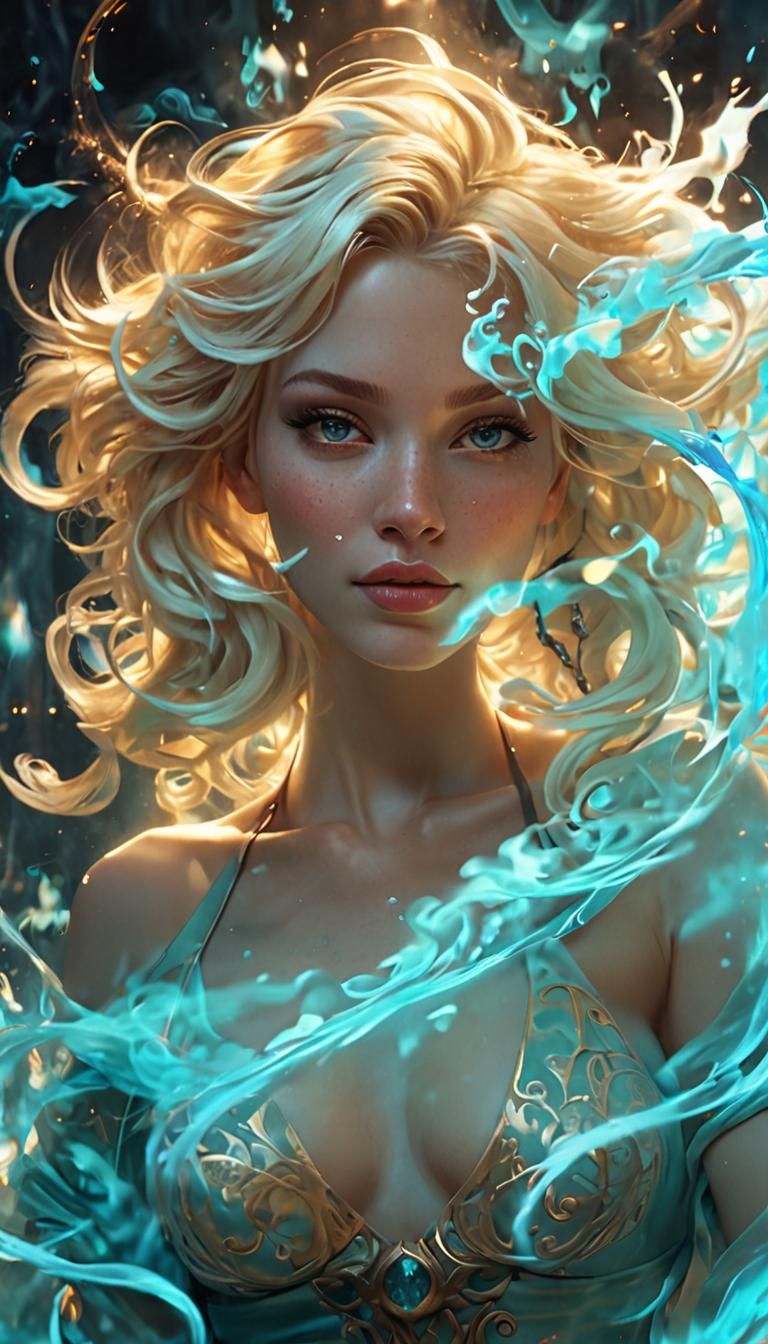 Blonde Magician Apprentice Portrait in Art Nouveau Style