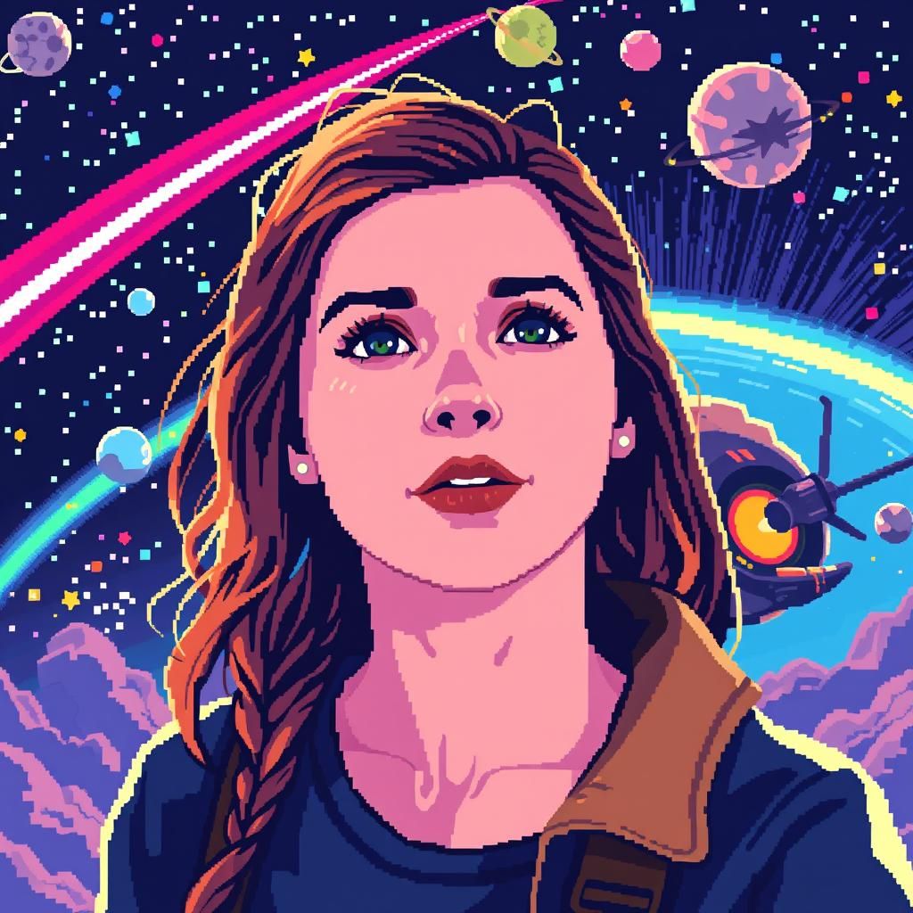 Anna Kendrick as Pixel Art Space Game Character