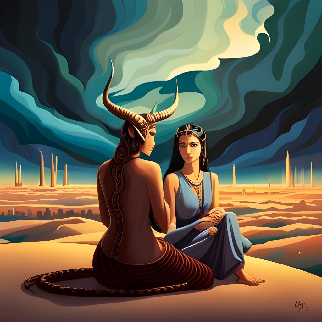 Smoky Faun and Arab Woman in Cloud Desert