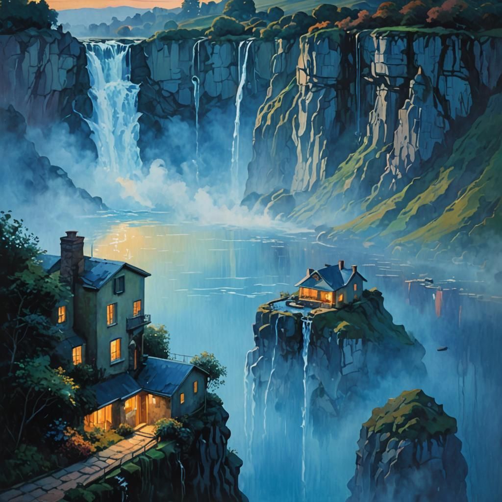 Cliffside House at Sunset: An Impressionistic Painting