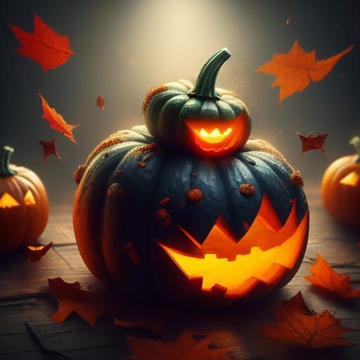 Glowing Carved Pumpkin in Autumnal Atmosphere