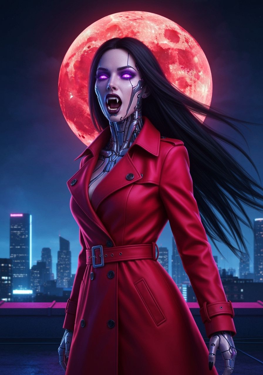 Cyborg Vampire on Cyberpunk Rooftop