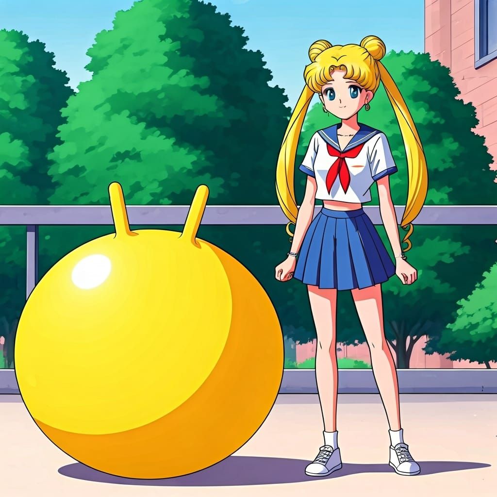 Usagi Tsukino with Yellow Hopper Ball After School