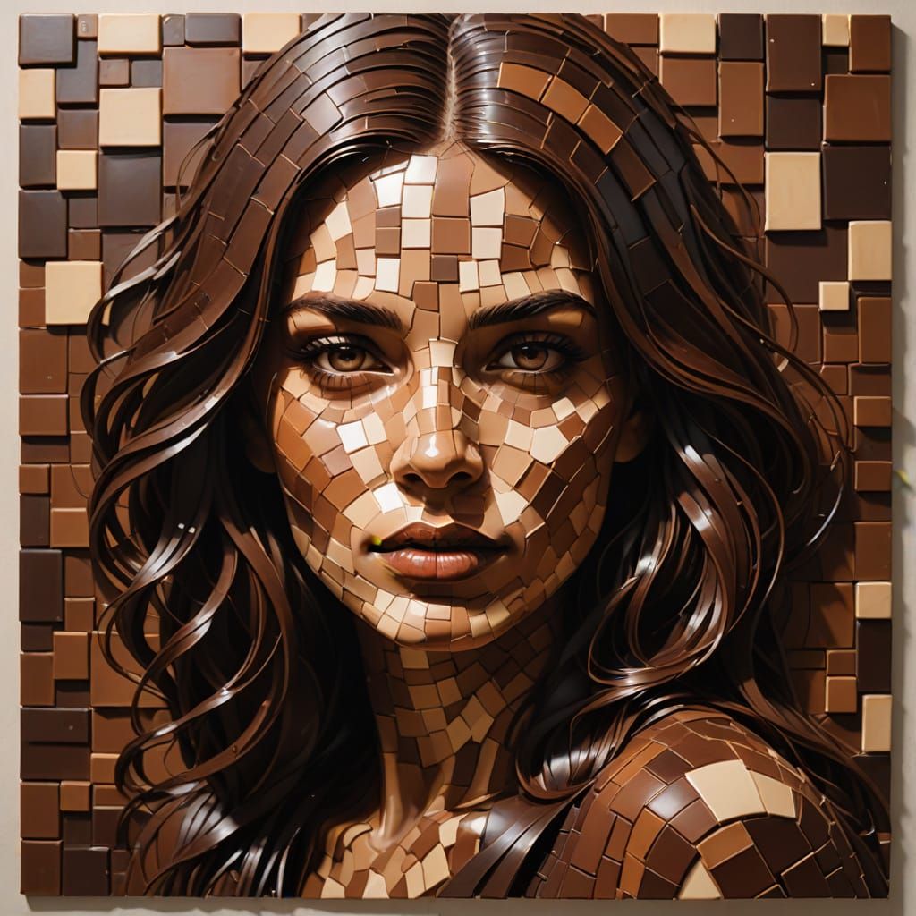 Surreal Chocolate Mosaic Portrait of a Woman