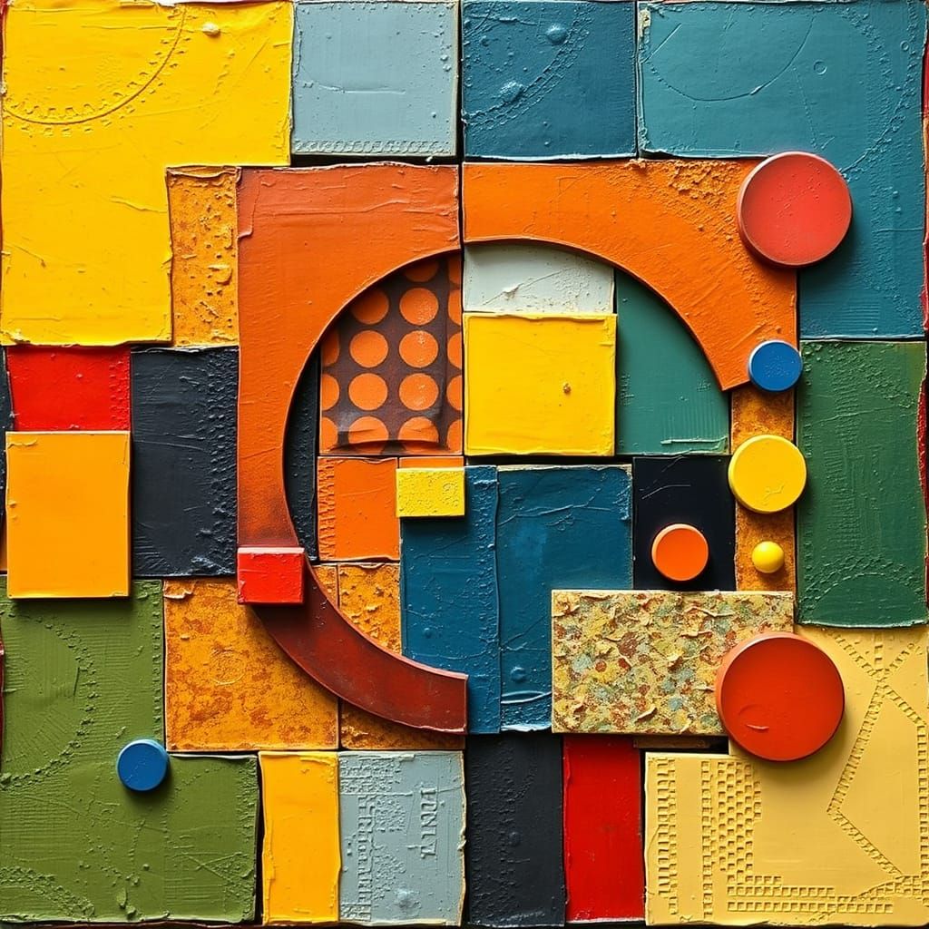 Vibrant Geometric Artwork with Depth and Texture