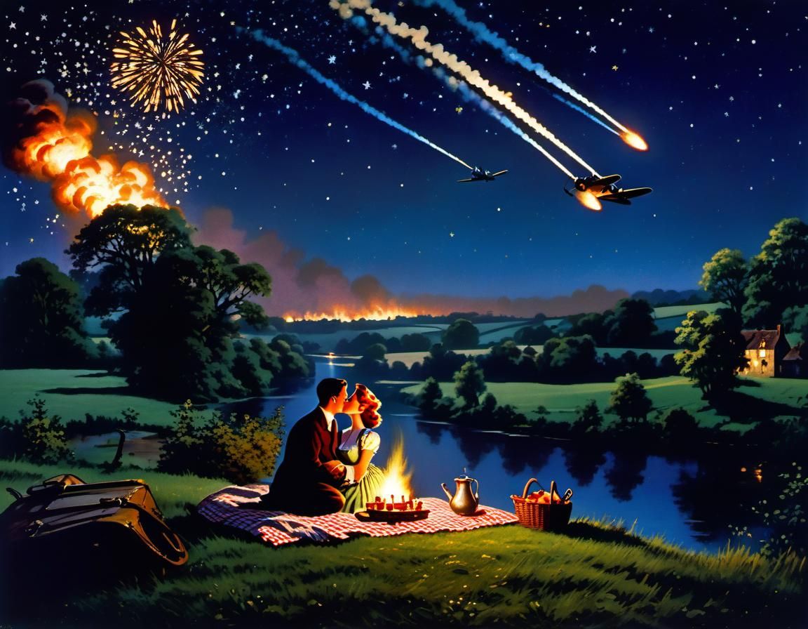 Romantic Picnic Interrupted by WWII Bombers: Disney Style
