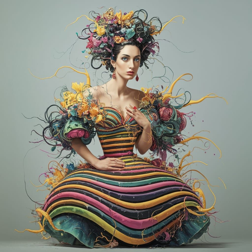 Bold Striped Haute Couture Portrait