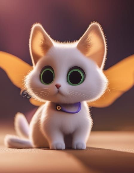 Adorable Cat-Moth Hybrid in Pixar Style