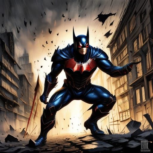 Spiderman in Batman Armor: Detailed Digital Painting