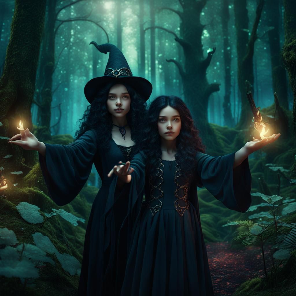 Sorceress Teaching Magic in Forest: Fantasy Concept Art