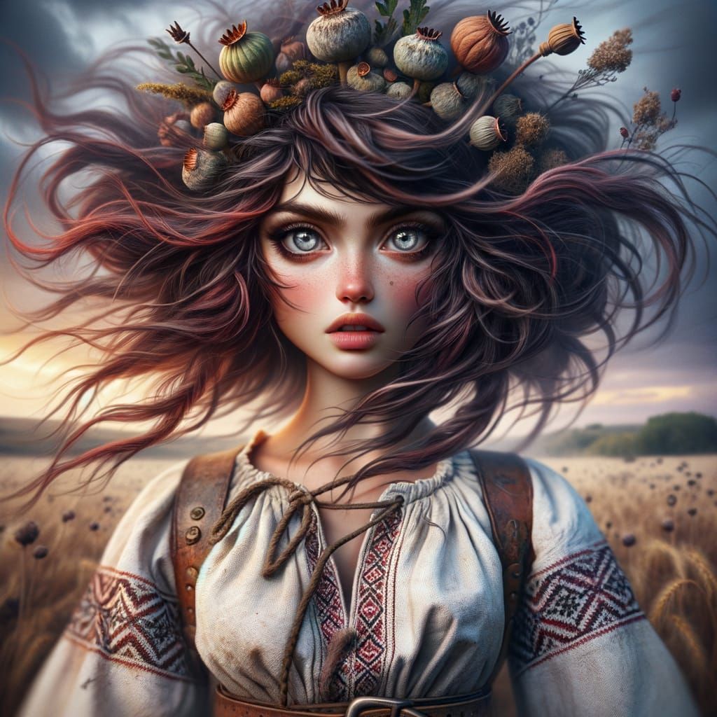 Fierce Ukrainian Girl in Classic Animation Style