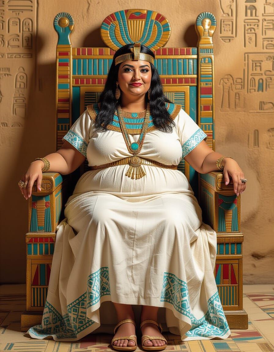 Egyptian Queen on Throne in Melting Oil Gouache Style