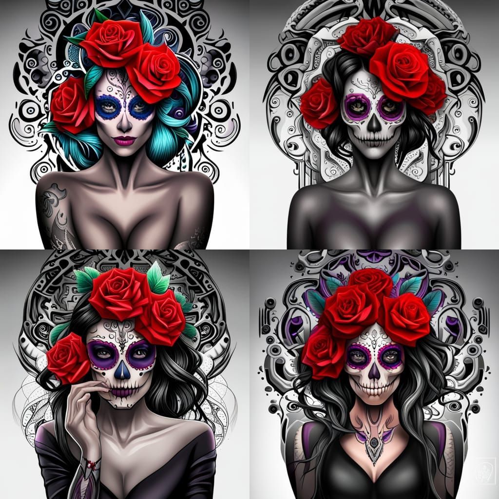 Sugar Skull Tattoo with Biomechanical Design