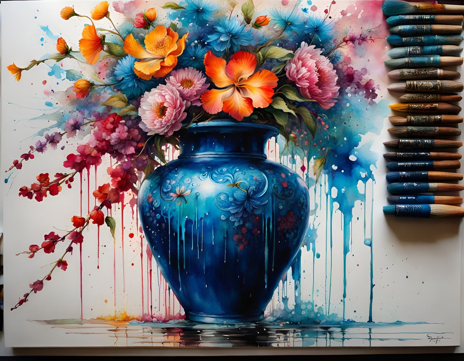 Still Life Study, Water Color and Acrylic on Canvas