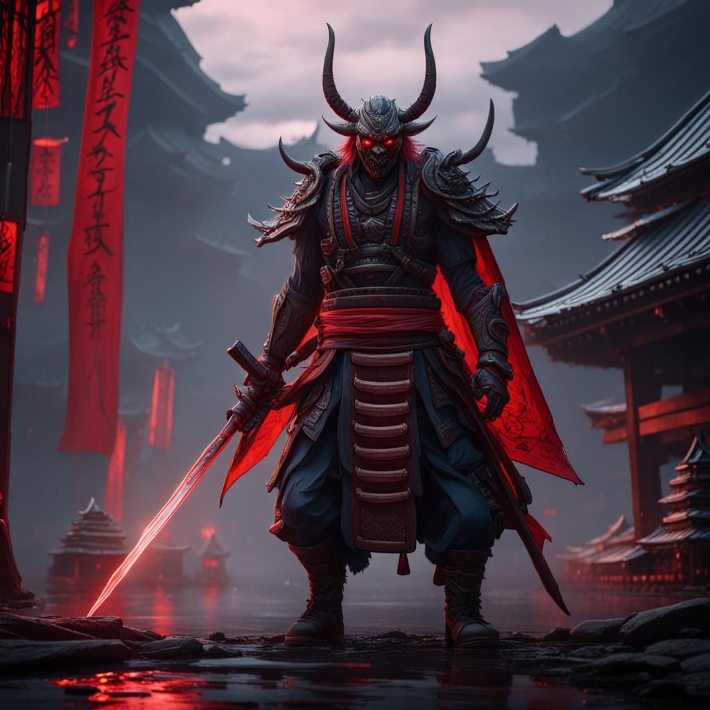 Knull as Samurai Oni: Detailed Matte Painting