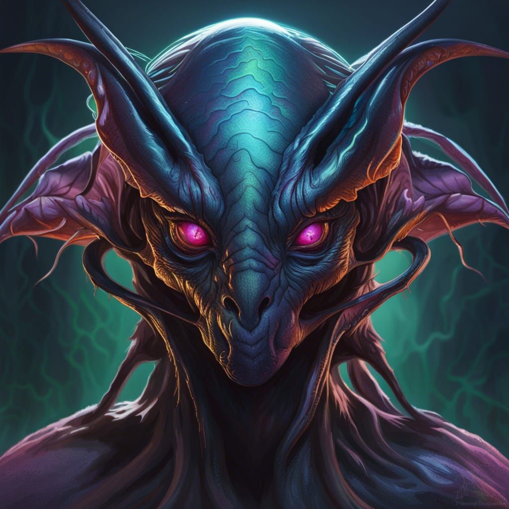 Demonic Insect Alien Portrait in Hyperdetailed Style