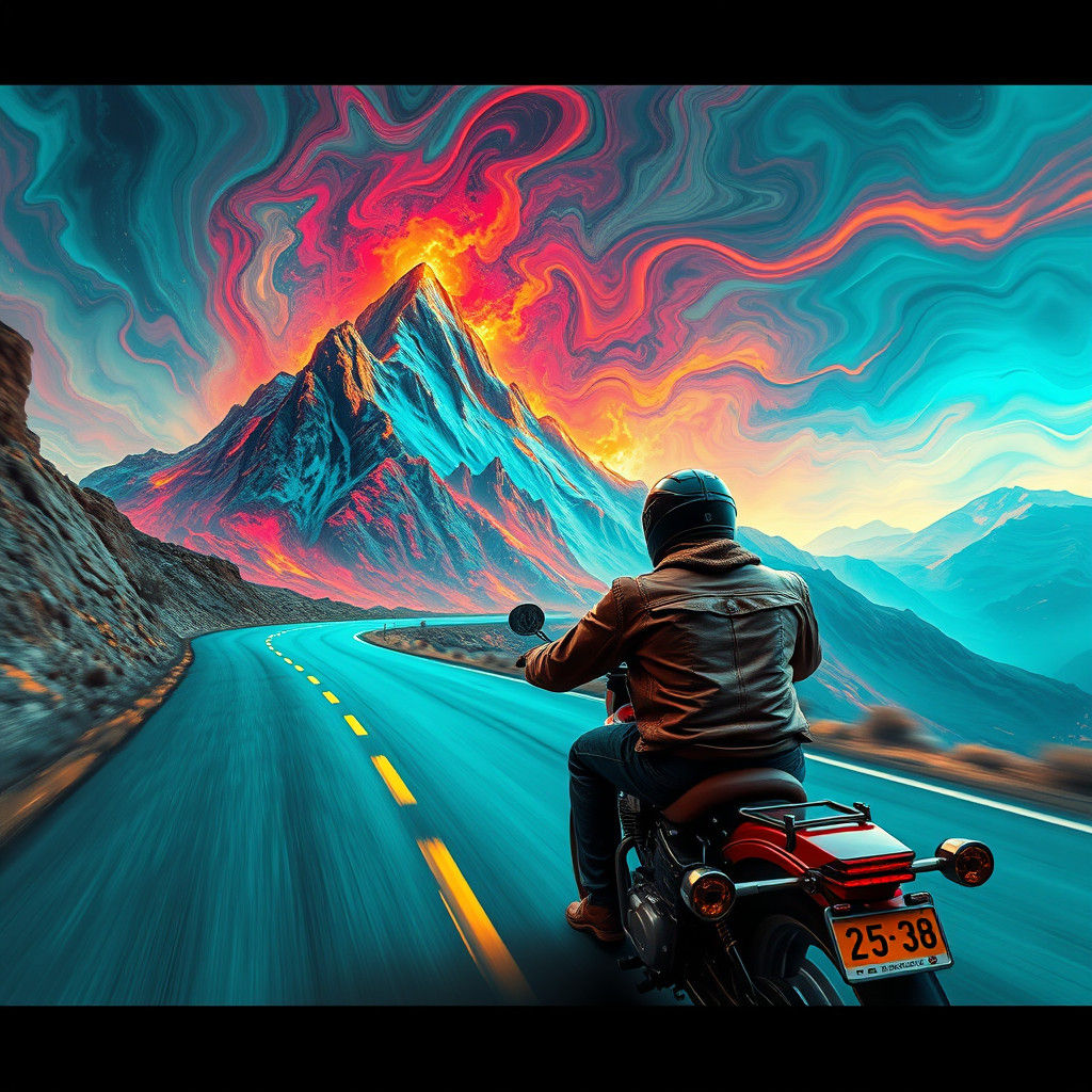 Biker Rides as Mountain Turns Kaleidoscope