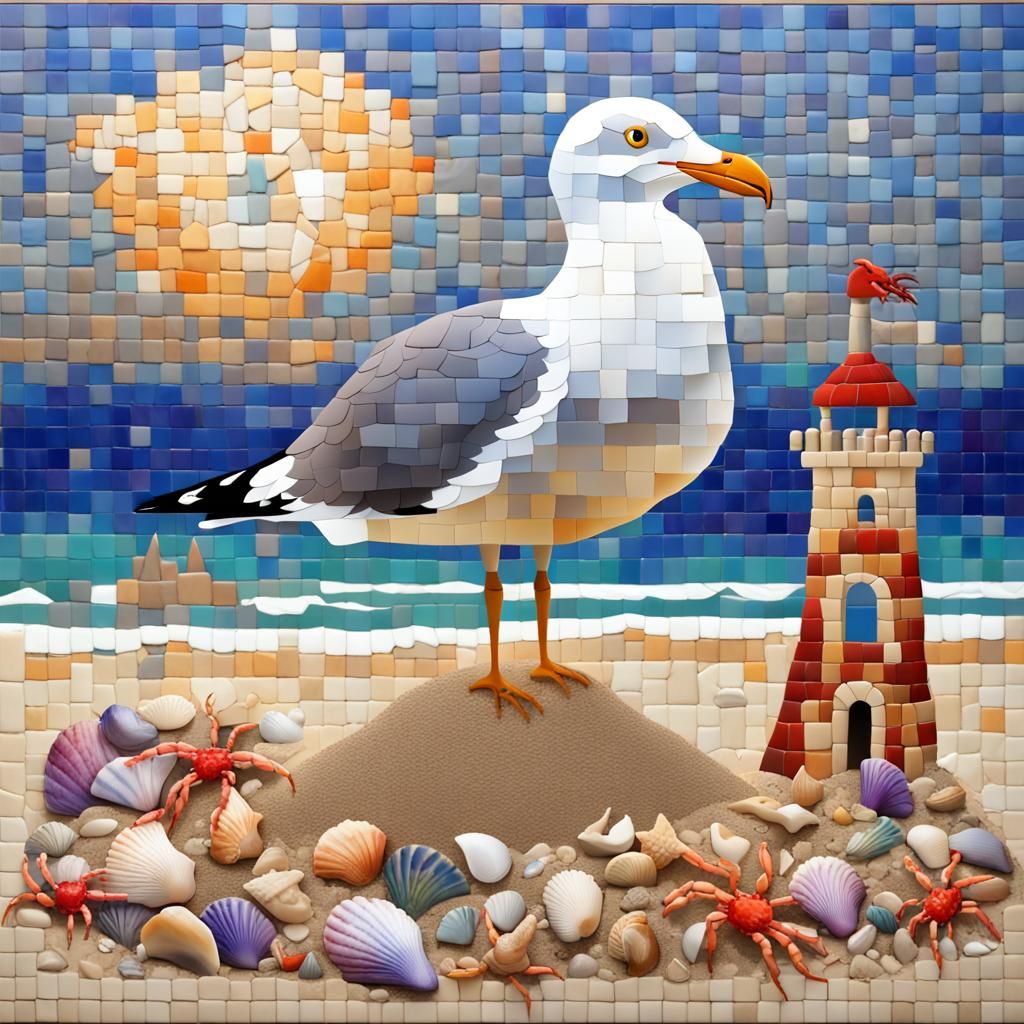 Seagull Mosaic Sandcastle: Detailed Matte Painting