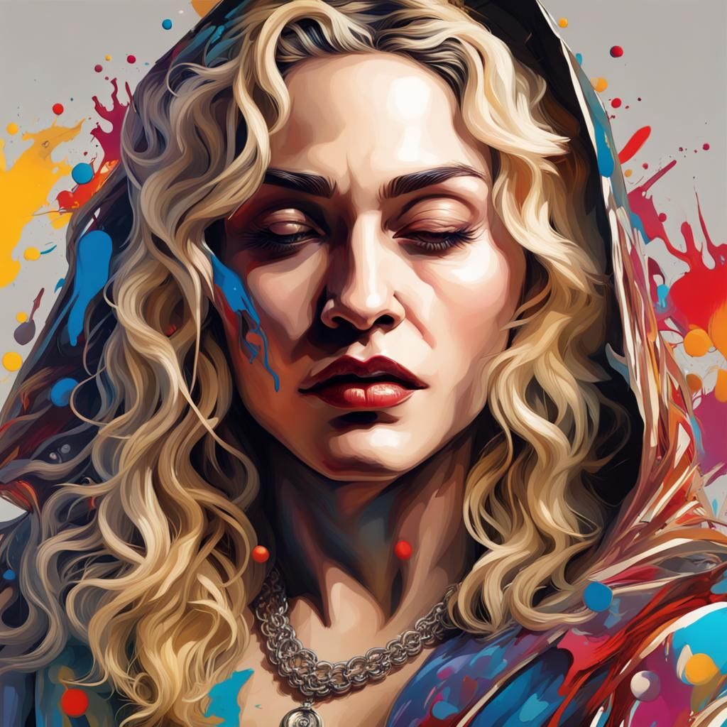 Elegant Madonna Writing in Hyperrealistic Splash Art