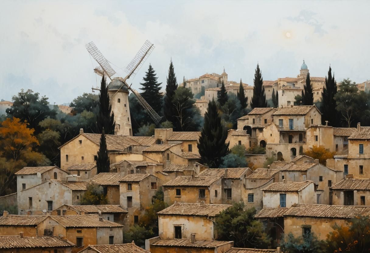 Complex Oil Painting with Gold Foil, Detailed Charcoal Sketc...