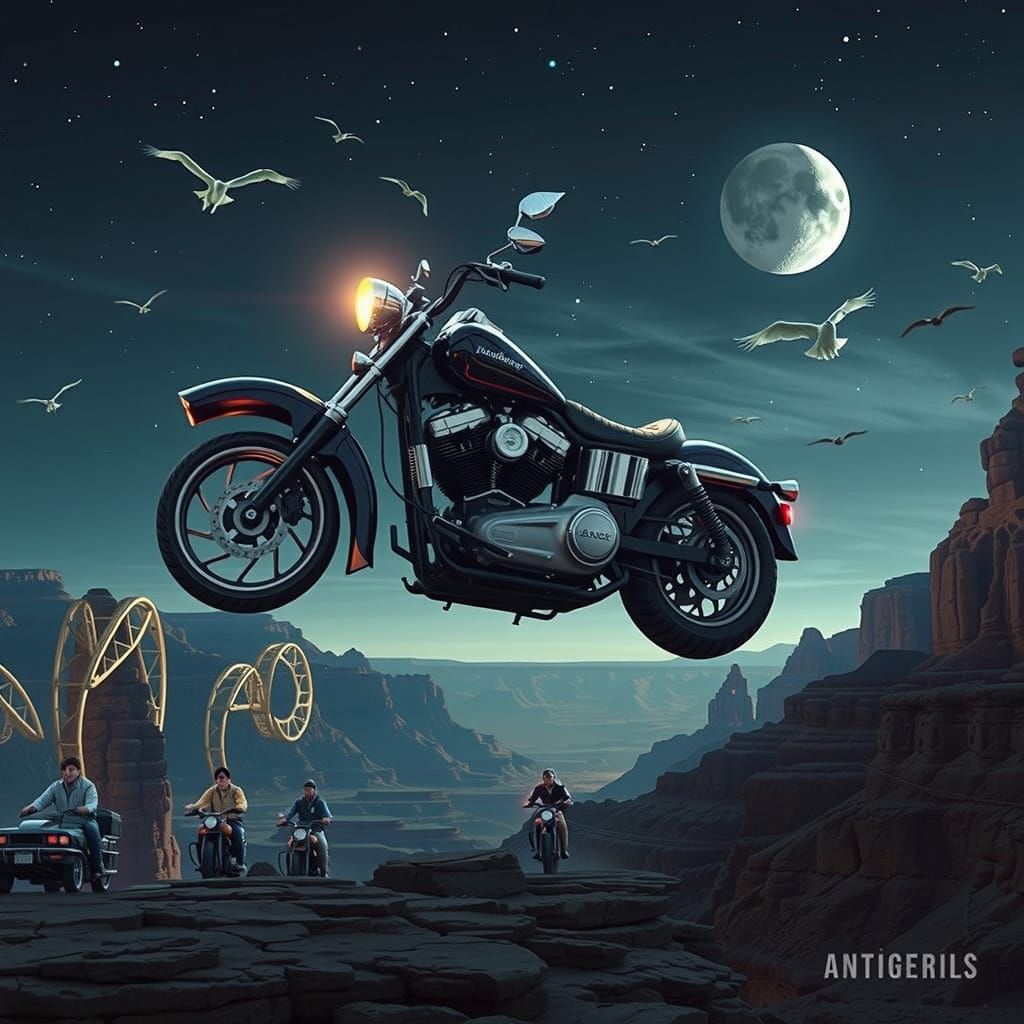 Motorcycle Club Flies Over Grand Canyon as Digital Painting