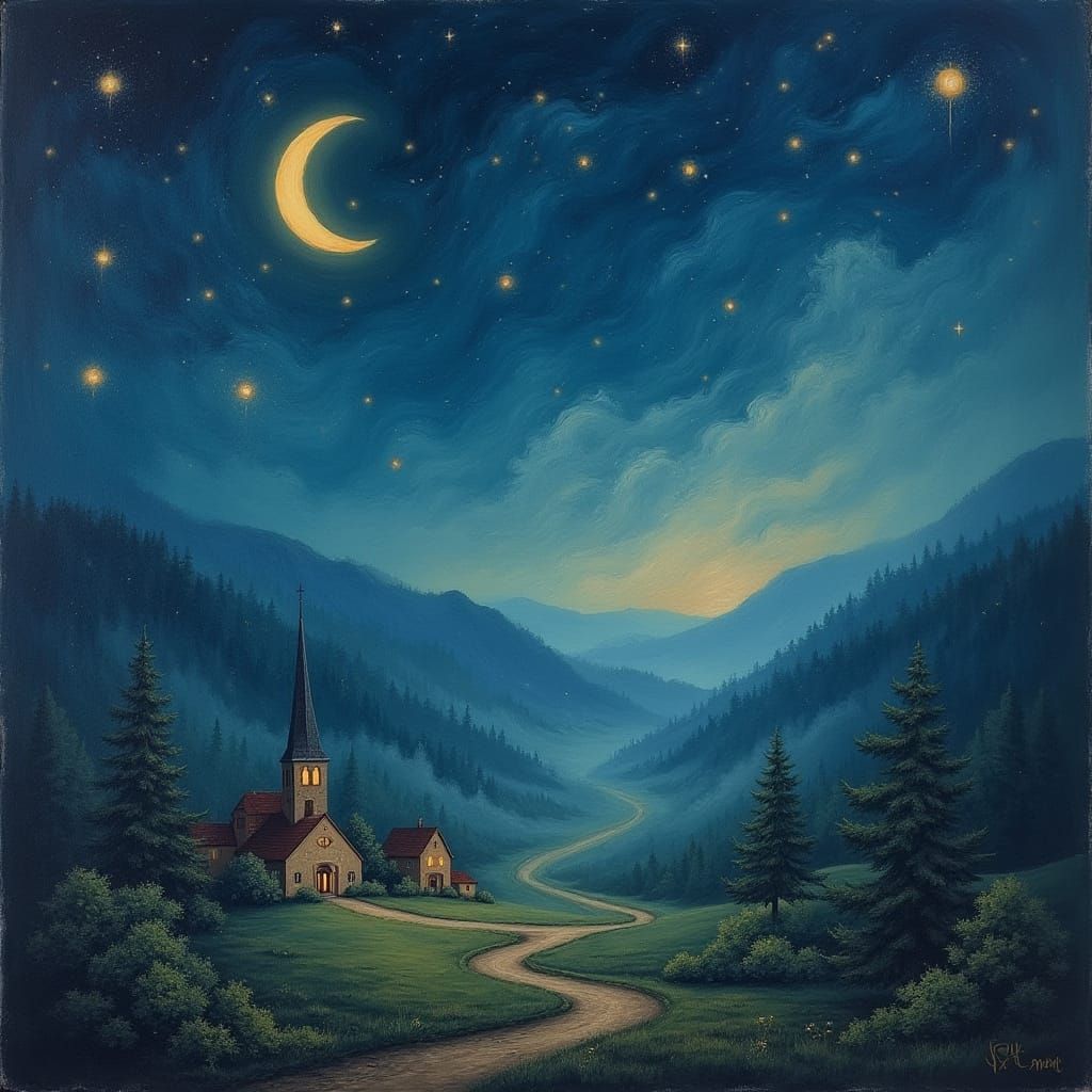 Dreamy Village under Starry Skies