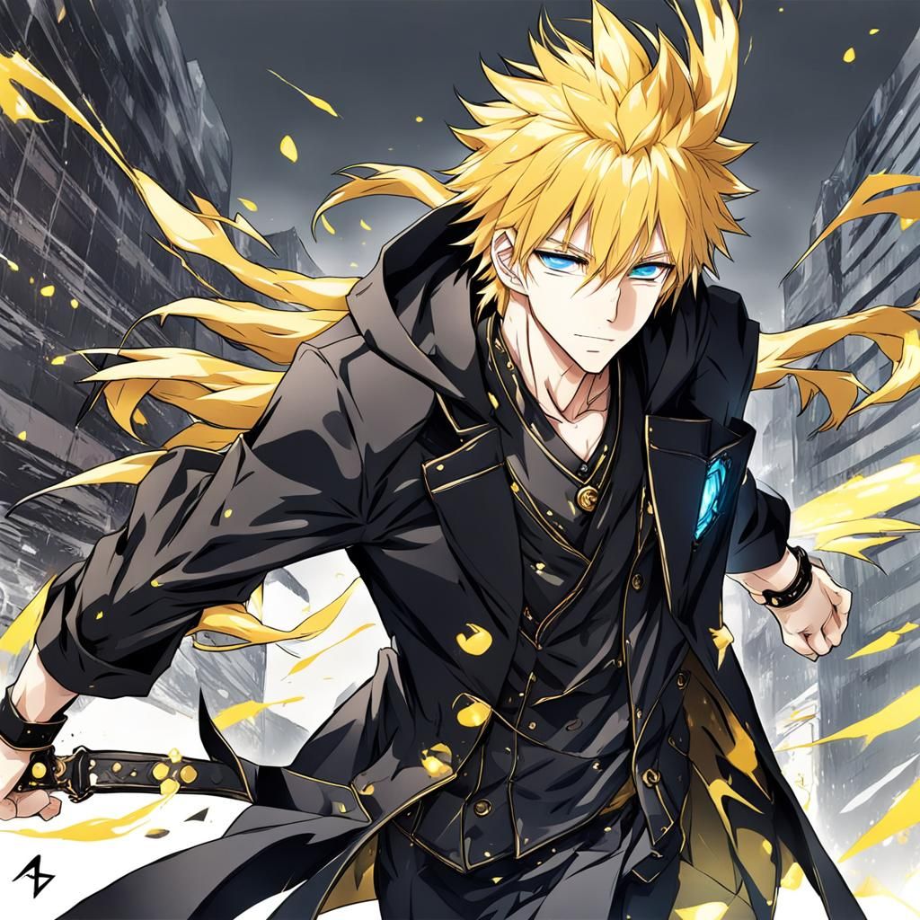 Anime Boy with Yellow Hair in Manga Style