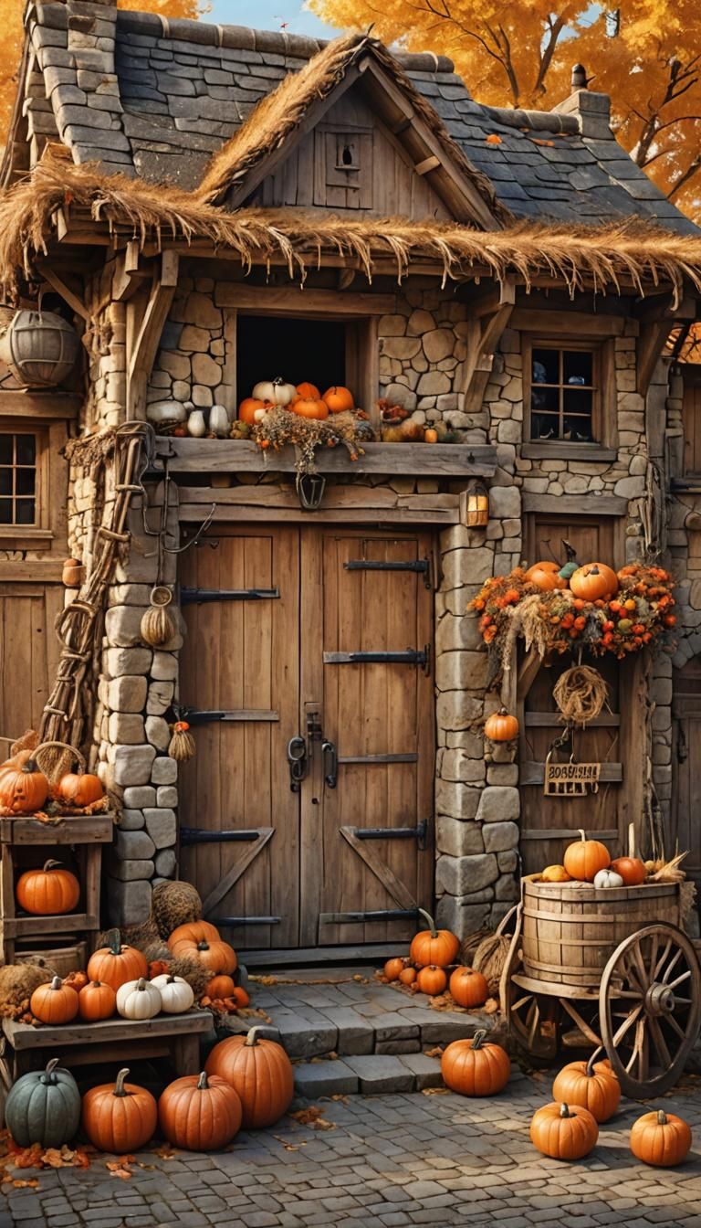 Rustic Village Jailhouse in Autumn Sunlight