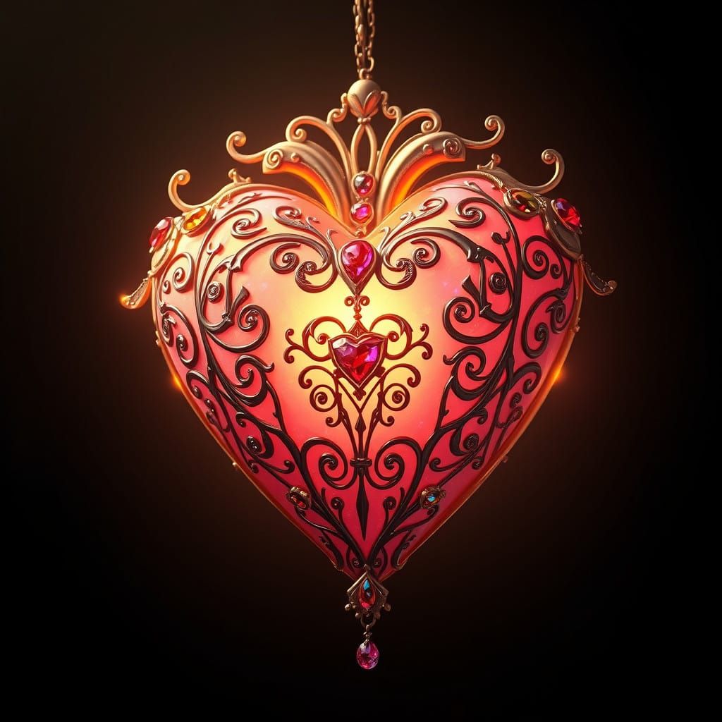 Glowing Valentine's Heart in Luxurious, Mystical Realms