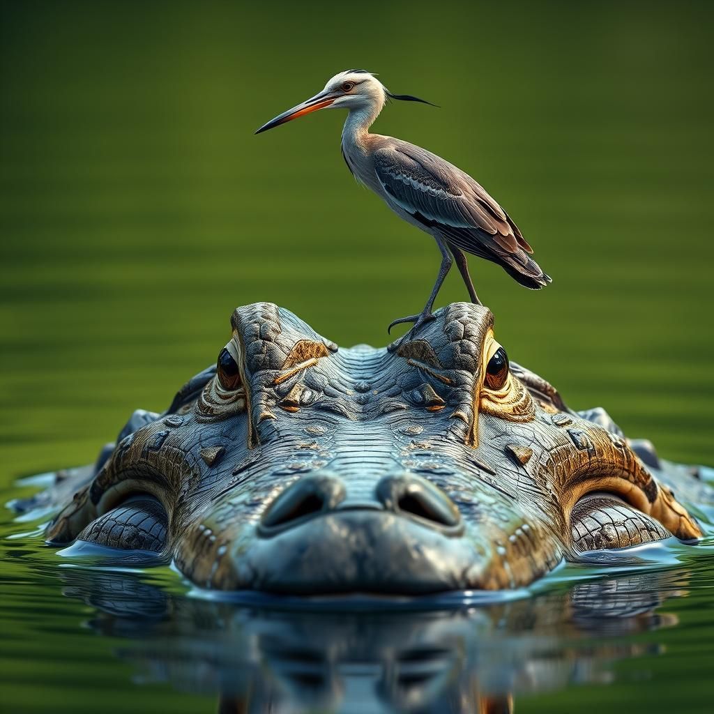 bird perched on crocodile