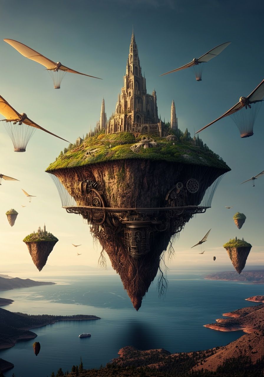 Flying Island Fantasy Arcology Biosphere Depth-Time-Colour-S...