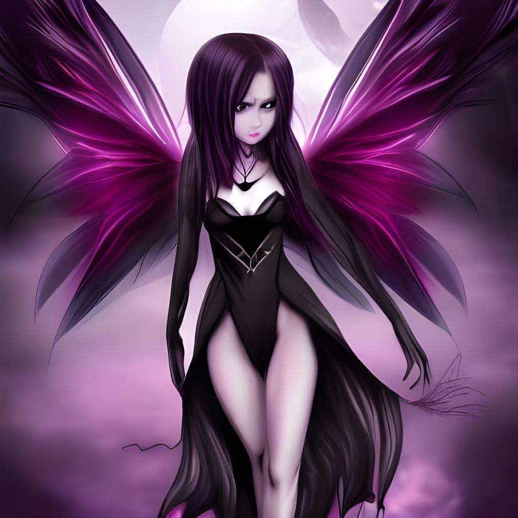 Dark Goth Anime Fairy with Lace Wings