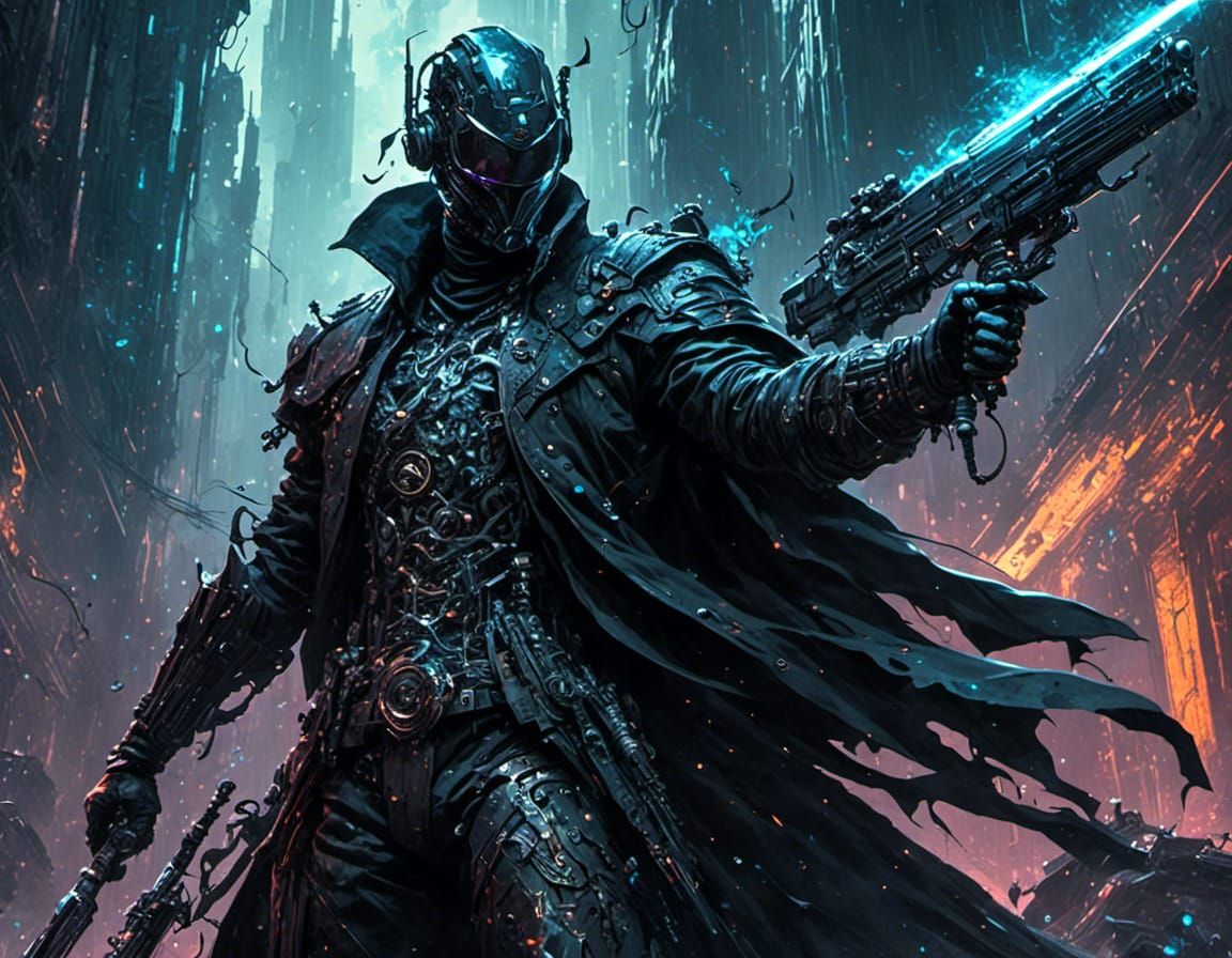 Cyberpunk Wraith Assassin with Holographic Sword