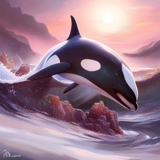 Albino Killer Whale Portrait in Hyperdetailed Style