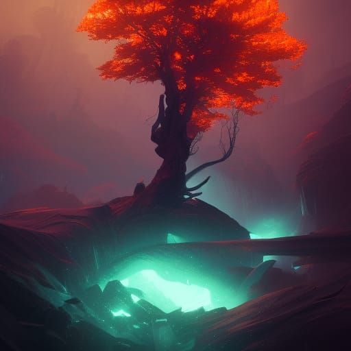 Black Tree Concept Art in Dynamic Lighting