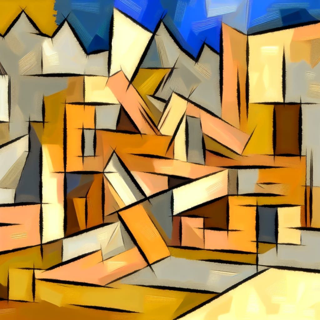 Abstract Cubist Ruins in Geometric Style