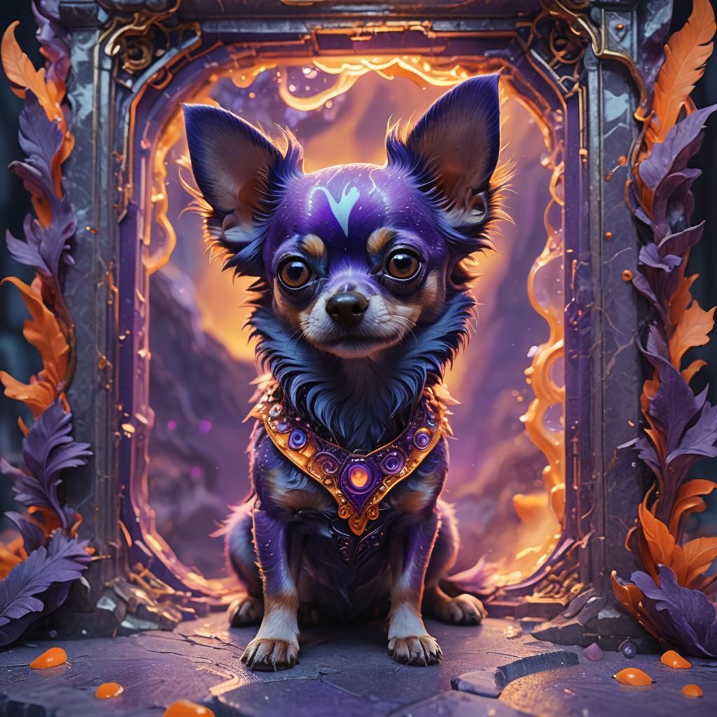 Psychedelic Purple Chihuahua in Marble Frame