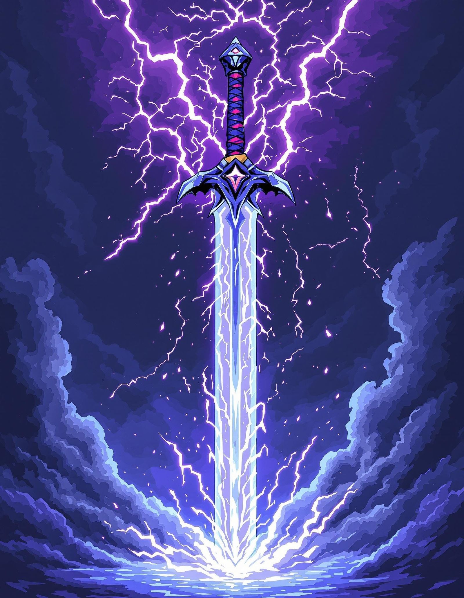 Stormbringer: Retro Pixel Art of a Tempestuous Blade