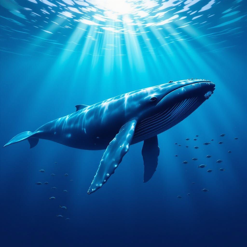 Blue Whale in Ocean Depths: Ultra-Realistic Digital Art